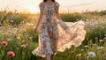 Women's Cream Watercolor Floral Chiffon Maxi Dress Cascading Ruffle Flutter Sleeve Square Neck Boho Gown