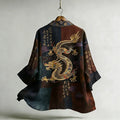 Men's Vintage Japanese Calligraphy Dragon Art Pattern Linen Blend Kimono