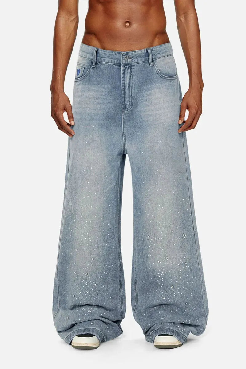 Men's Rhinestone Wide Leg Baggy Jeans