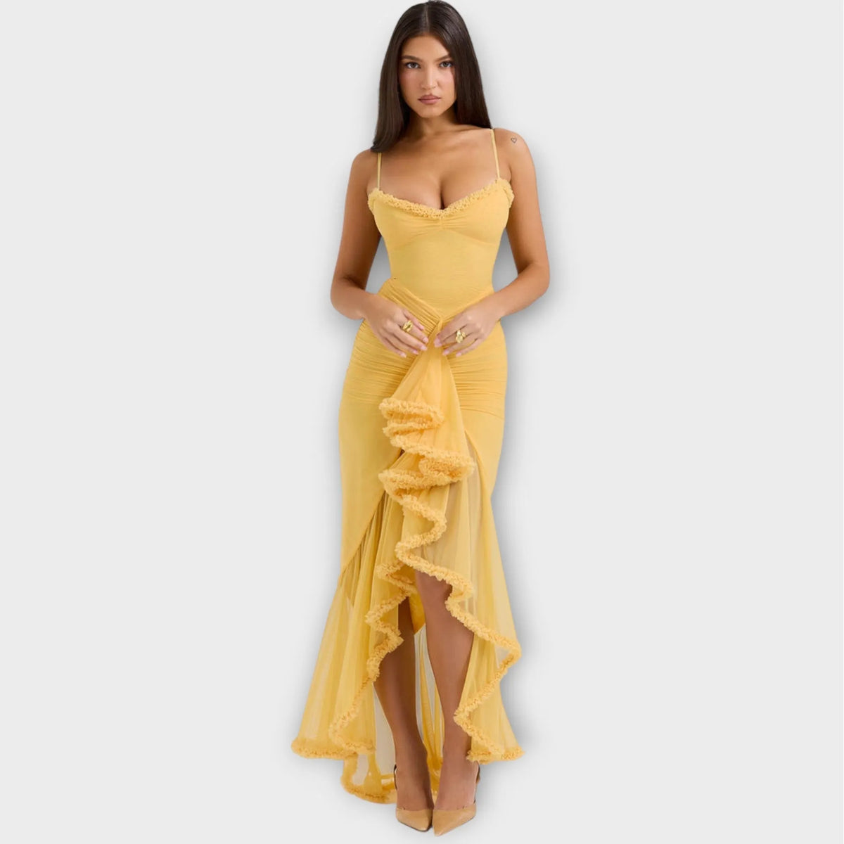 Elegant Ruffled Evening Gown