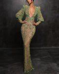 Women's Solid Color Sequins Mesh Dress - 01