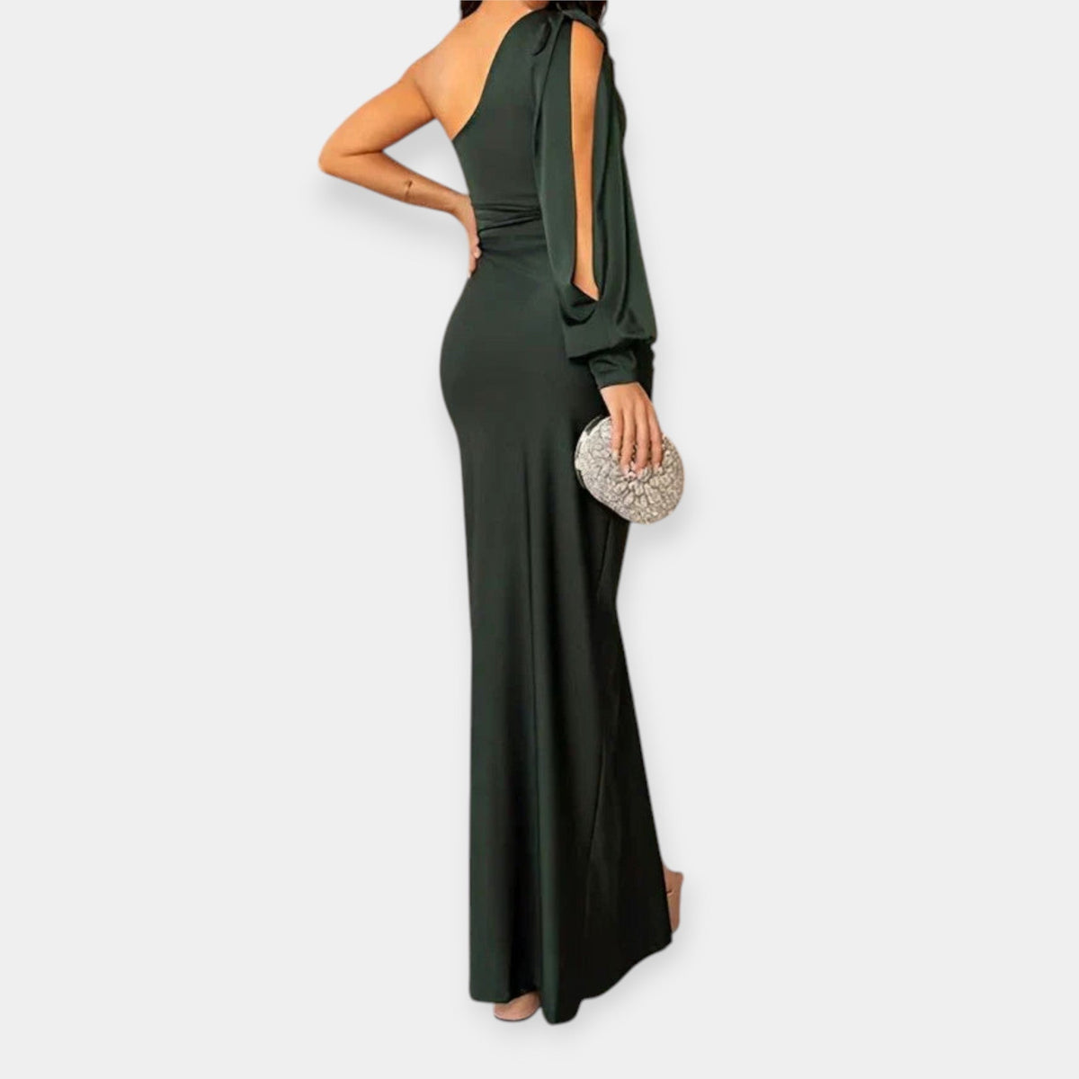 Maxi Dress with Asymmetrical Shoulder and Slit