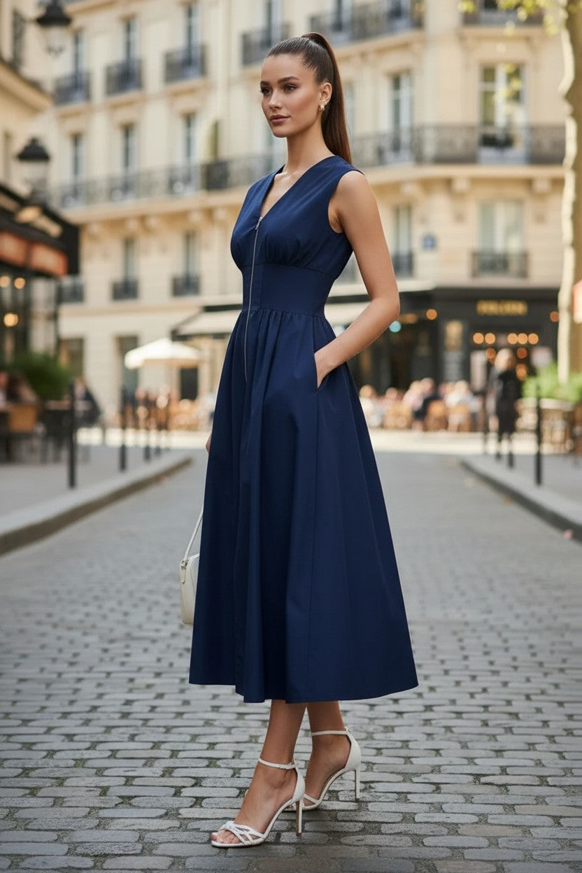Two Way Zip Up Midi Dress