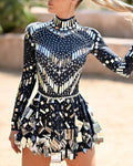 Women's Long Sleeve Mesh Sequin Mini Dress