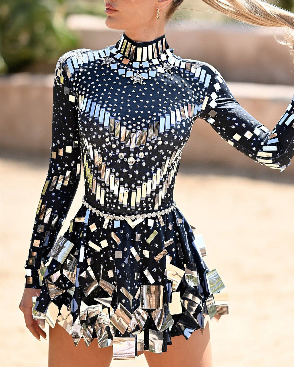 Women's Long Sleeve Mesh Sequin Mini Dress