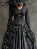 Vintage Rib Cage Raven & Dark Roses Celtic Linen Maxi Dress