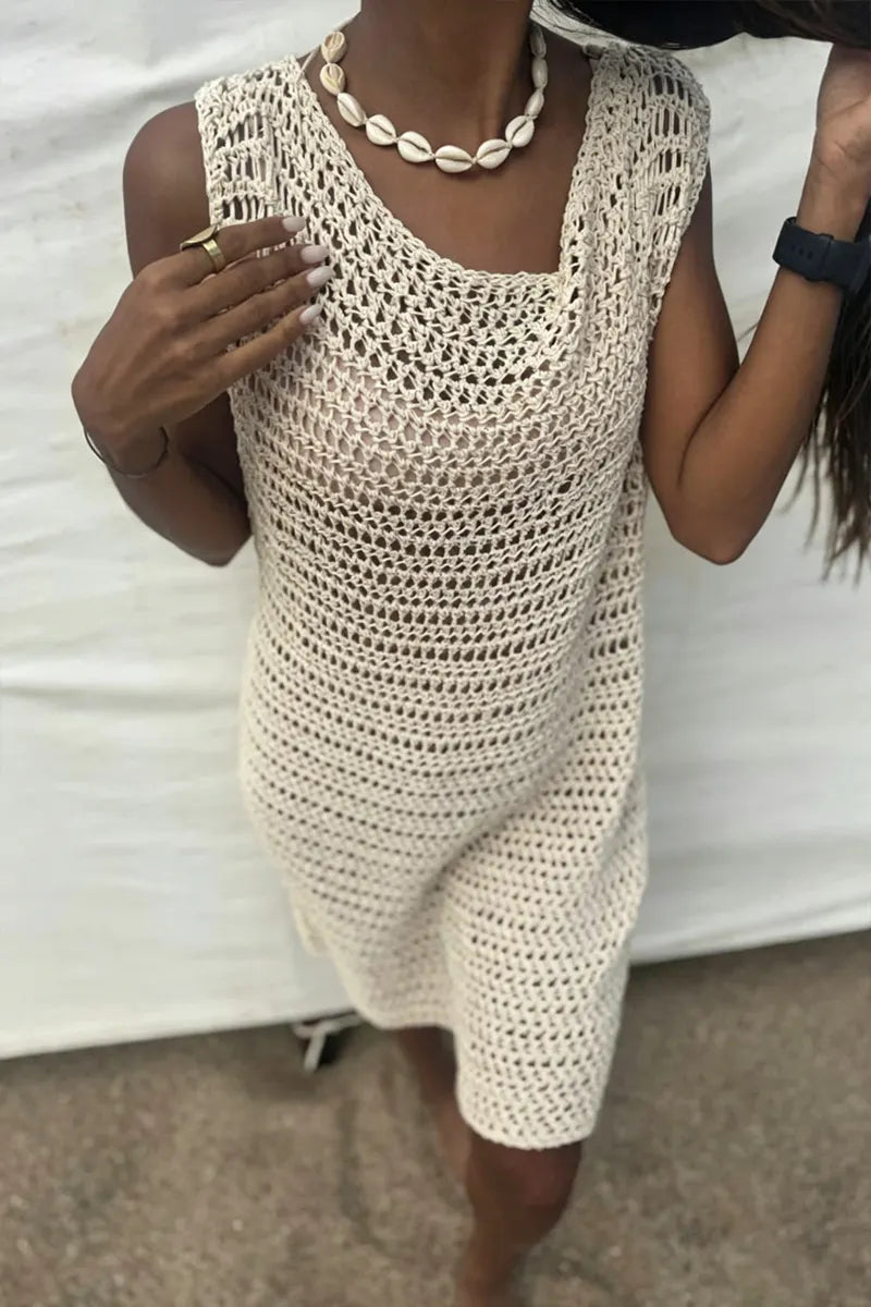 Women's Loose-Fit Crochet Knit Tunic Top for Swimwear Cover-Up