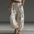 Women's Retro Floral Patchwork Art Casual Linen Pants