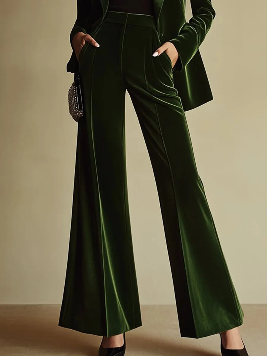 High-End Temperament Loose Retro Green Velvet Suit