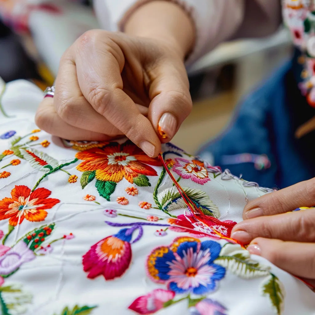 Cotton and Linen Floral Embroidery Long Sleeve Shirt