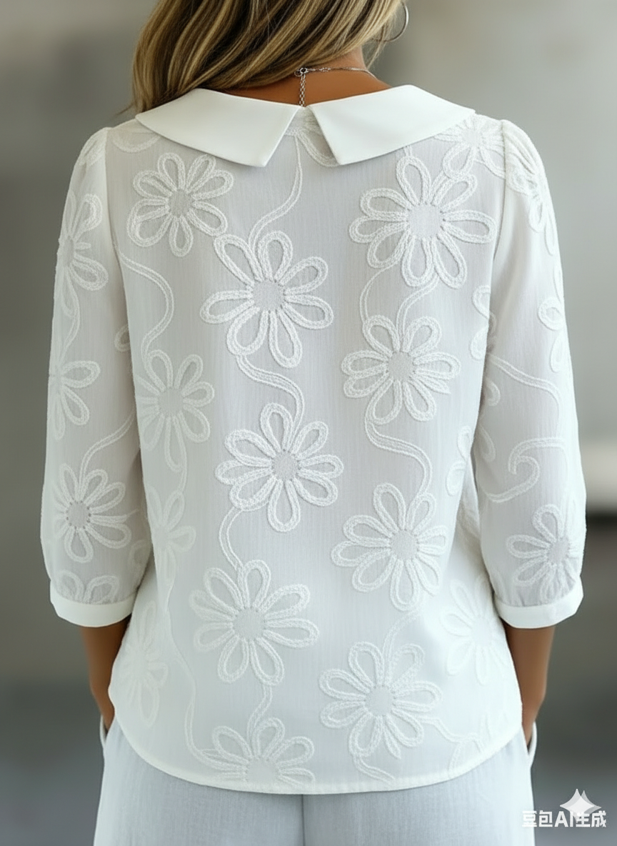 Vintage Embroidered Floral Peter Pan Collar Cotton Shirt