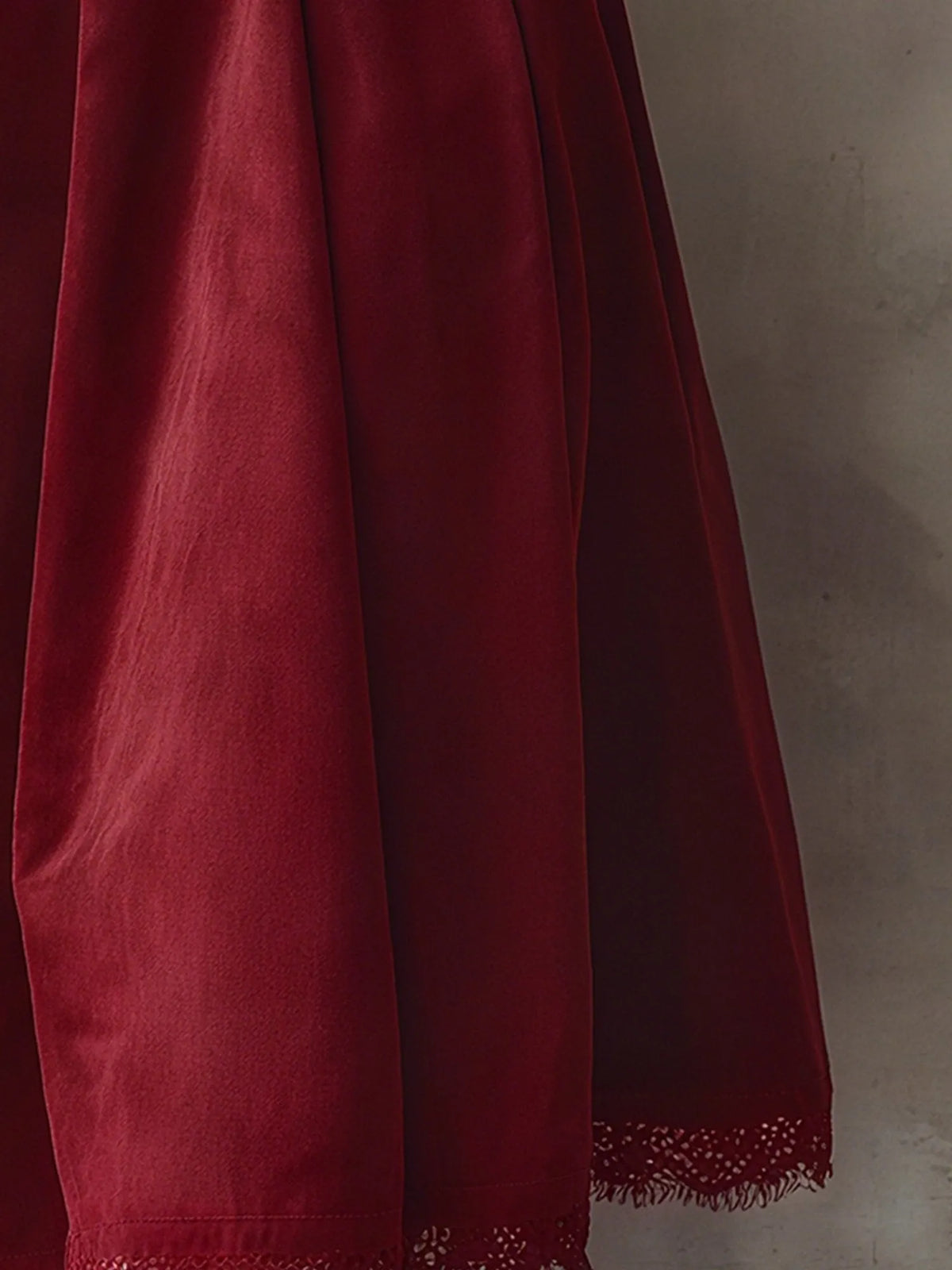 Midi Cotton Skirt (Shirt and Vest Not Included), Plain, Pocket Design, Vintage, Wine Red