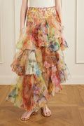 Multicolor Floral Tiered Ruffle Maxi Skirt