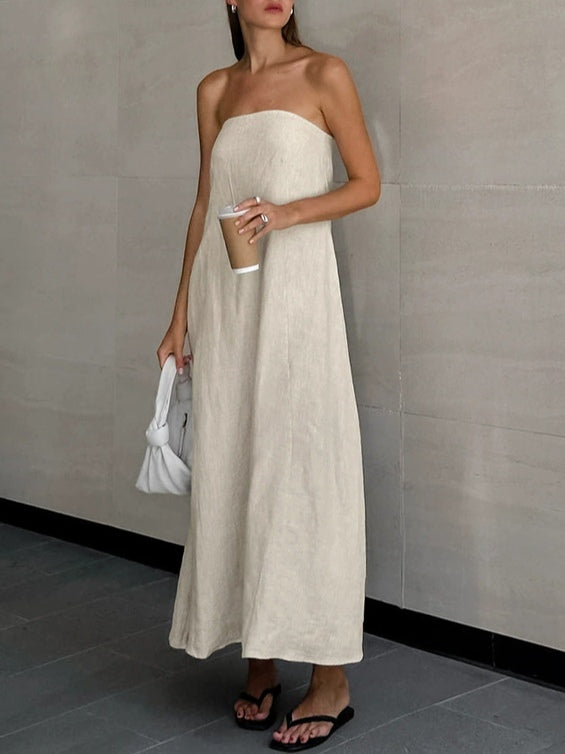 Strapless A-line Linen Long Dress