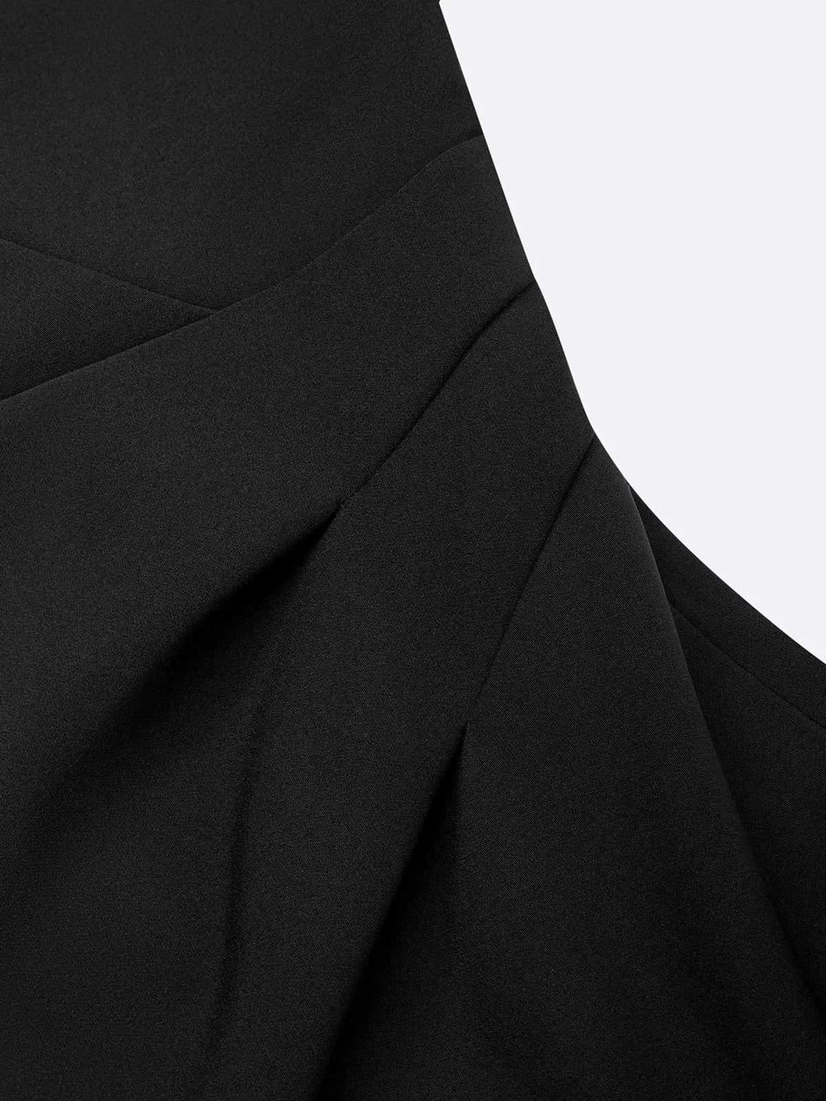 Black Asymmetrical Ruched One-Shoulder Slit A-Line Midi Dress