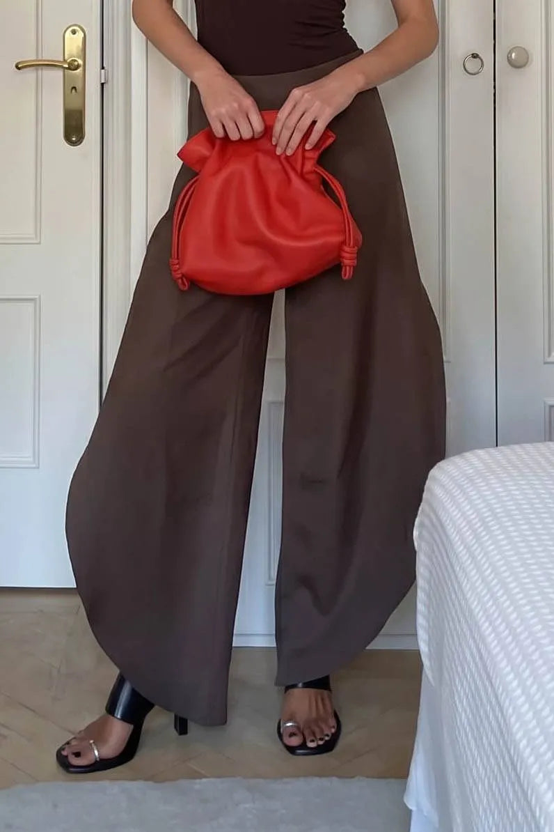 Oblique Collar Off-shoulder bodysuits And Side Slits Wide Leg Pants Suit- Pants