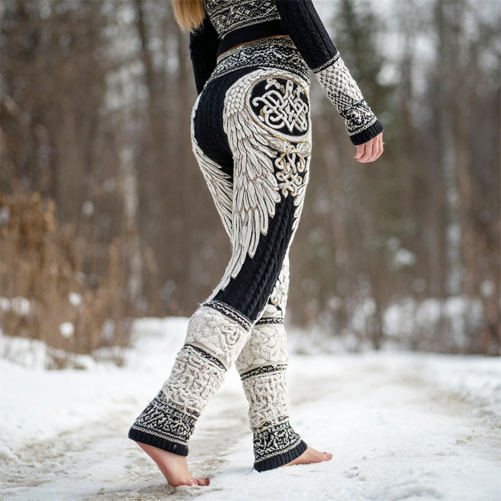 Viking Angel Wings & Celtic Knot Women's Knit Leggings