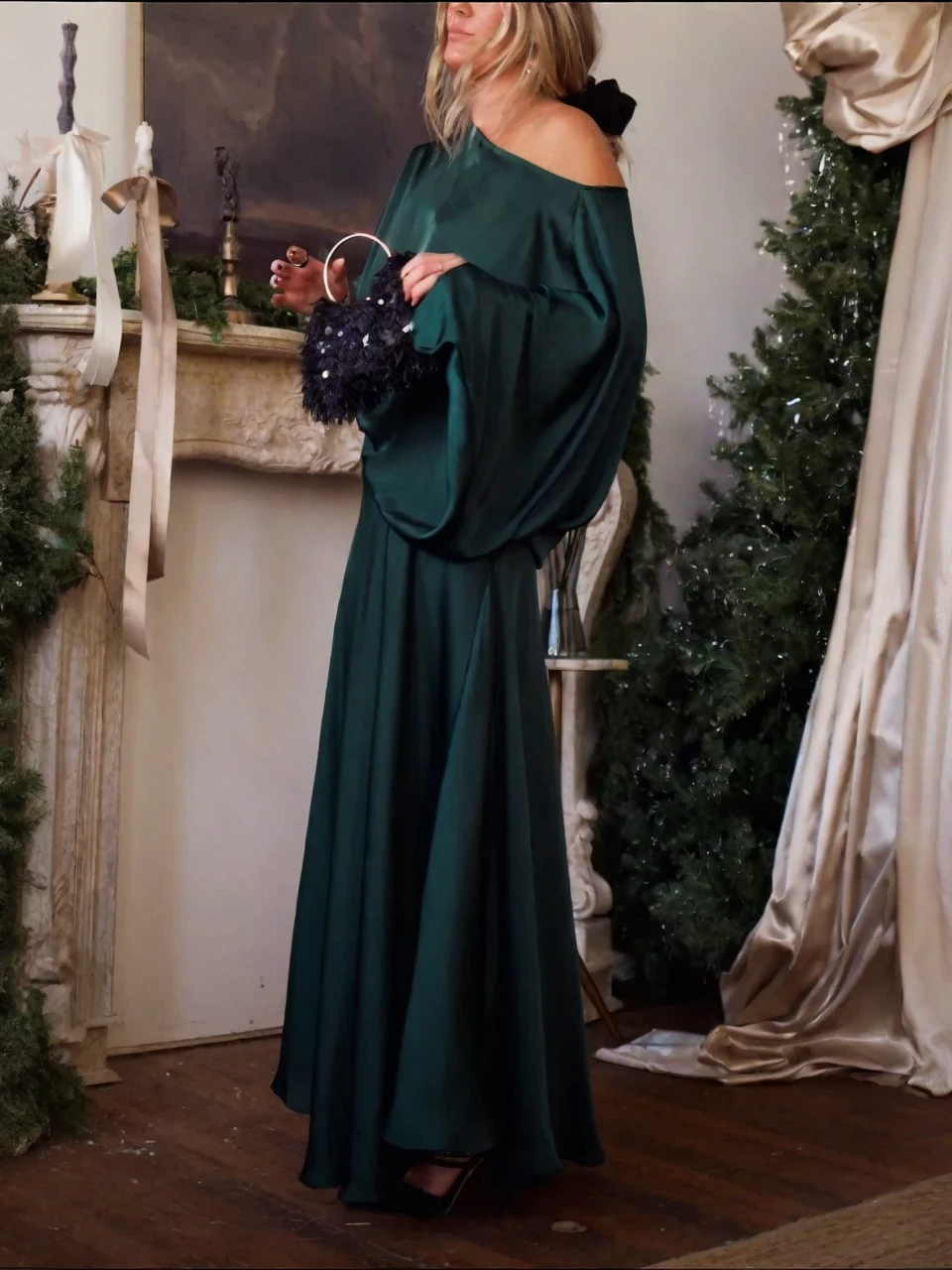 Convertible Draped Top & A-Line Maxi Skirt Set