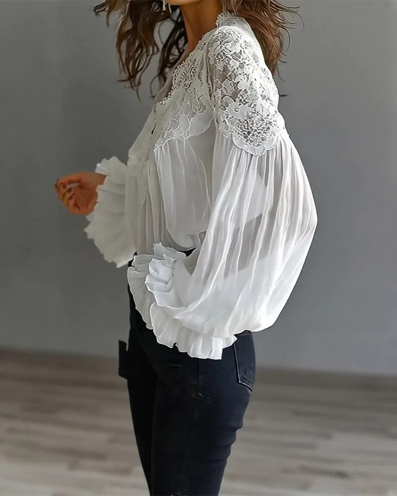 Lace Patchwork V-Neck Blouse