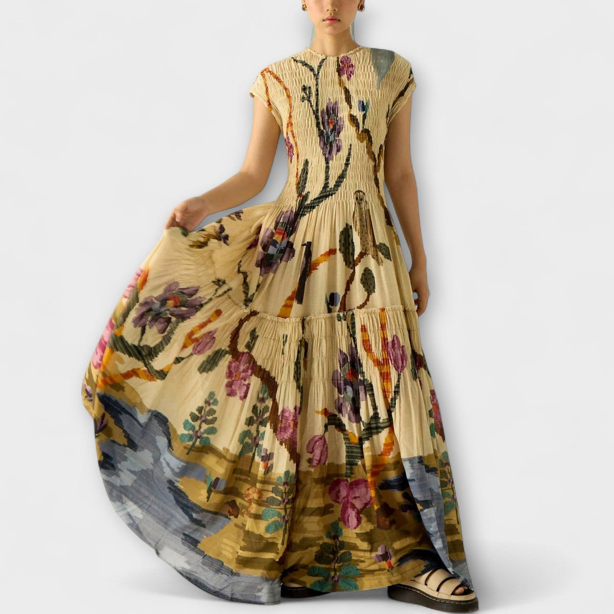 Pleated Printed Maxi Dress