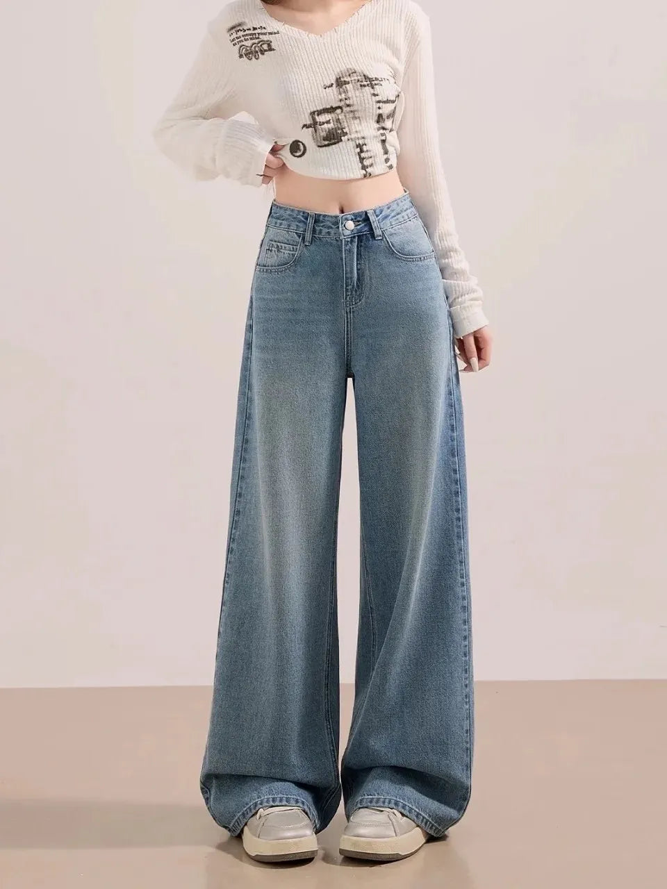 Classic Medium Blue Loose Wide Leg Jeans