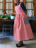 Red and Blue Checked Patchwork Apron