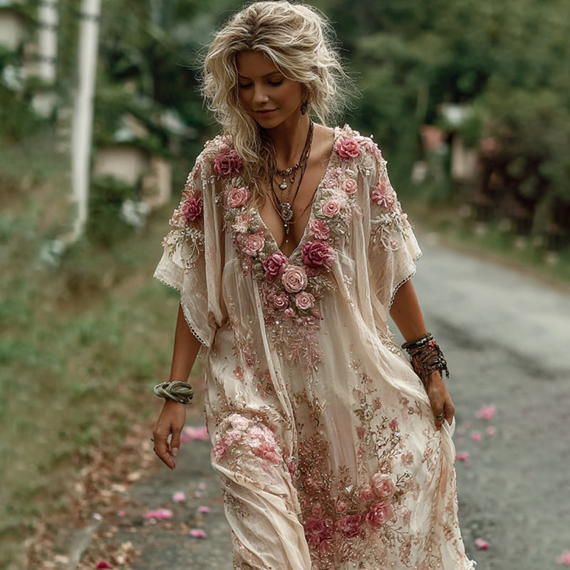 Vintage Floral Embroidery Short-sleeved Dress