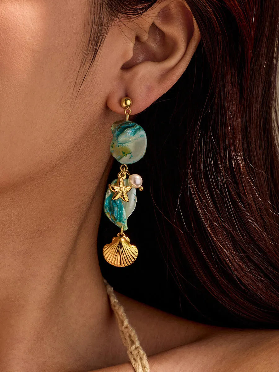 Ocean Beach Style Shell Starfish Stainless Steel Earrings