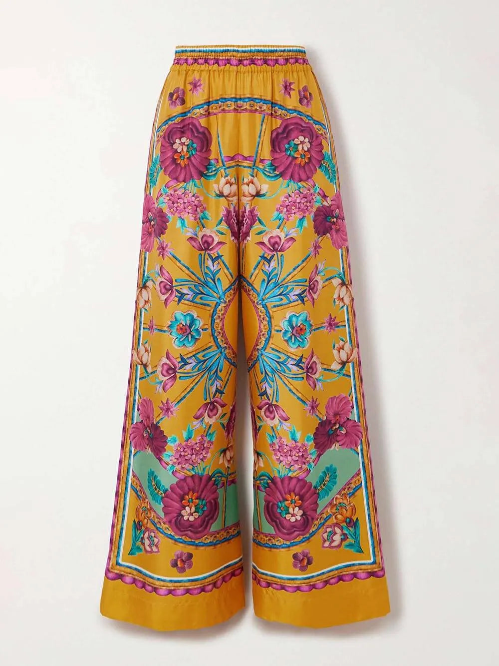 Sunset Cropped Unique Floral Printed Loose Wide-Leg Pants