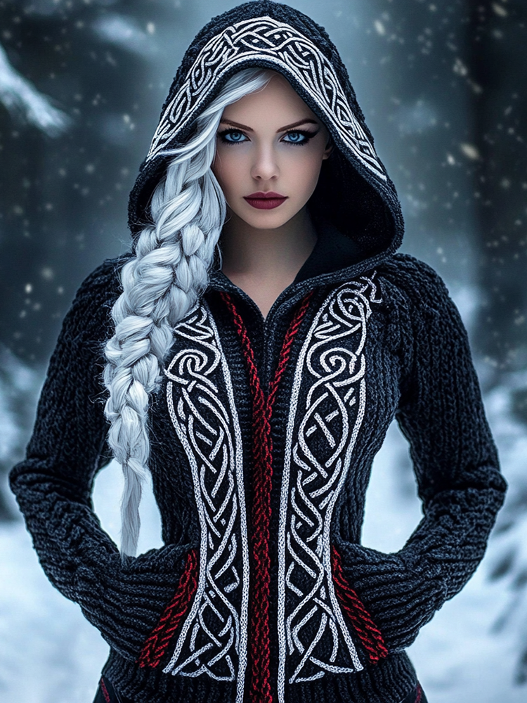 Viking Celtic Knot Knit Women's Hooded Cardigan