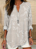 Three-dimensional Floral Pattern Women's Linen V-Neck Shirt