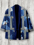 Vintage Japanese Sashiko Patchwork Linen Blend Kimono Cardigan