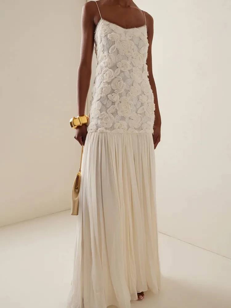 Three-dimensional Flower Splicing Sling Dress