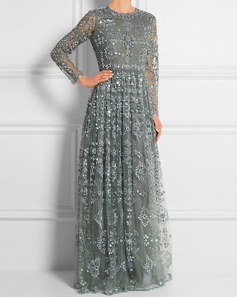 Embroidered mesh maxi dress-01