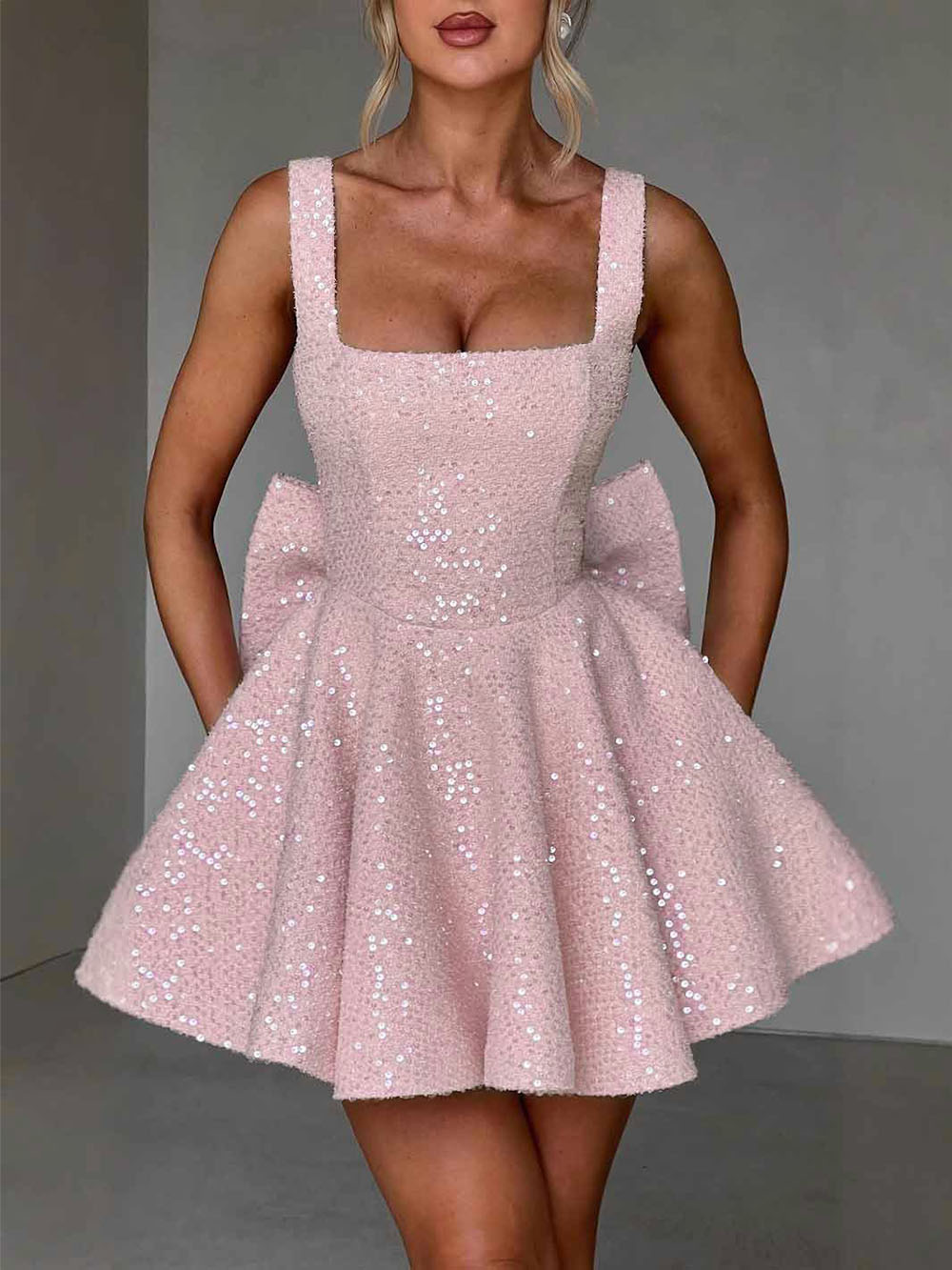 Elegant Square Neck A-Line Mini Dress