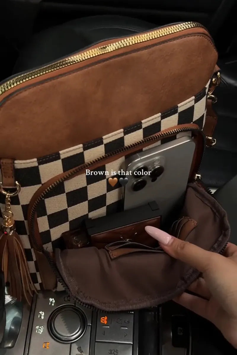 Women's Checkerboard Pattern Color Block Shoulder Bag