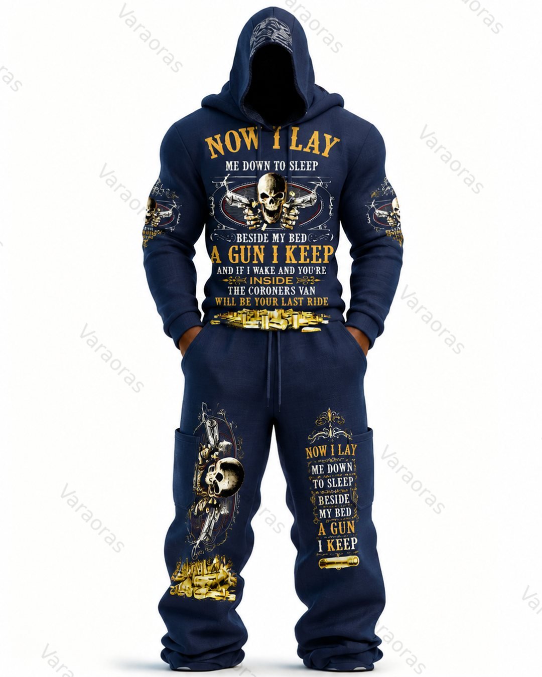 Men's Fashion Skull Print Hoodie & Pants Two-Piece Set 9676