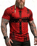 Men's Summer Viking Red Cross Print Short-Sleeve T-Shirt 1582