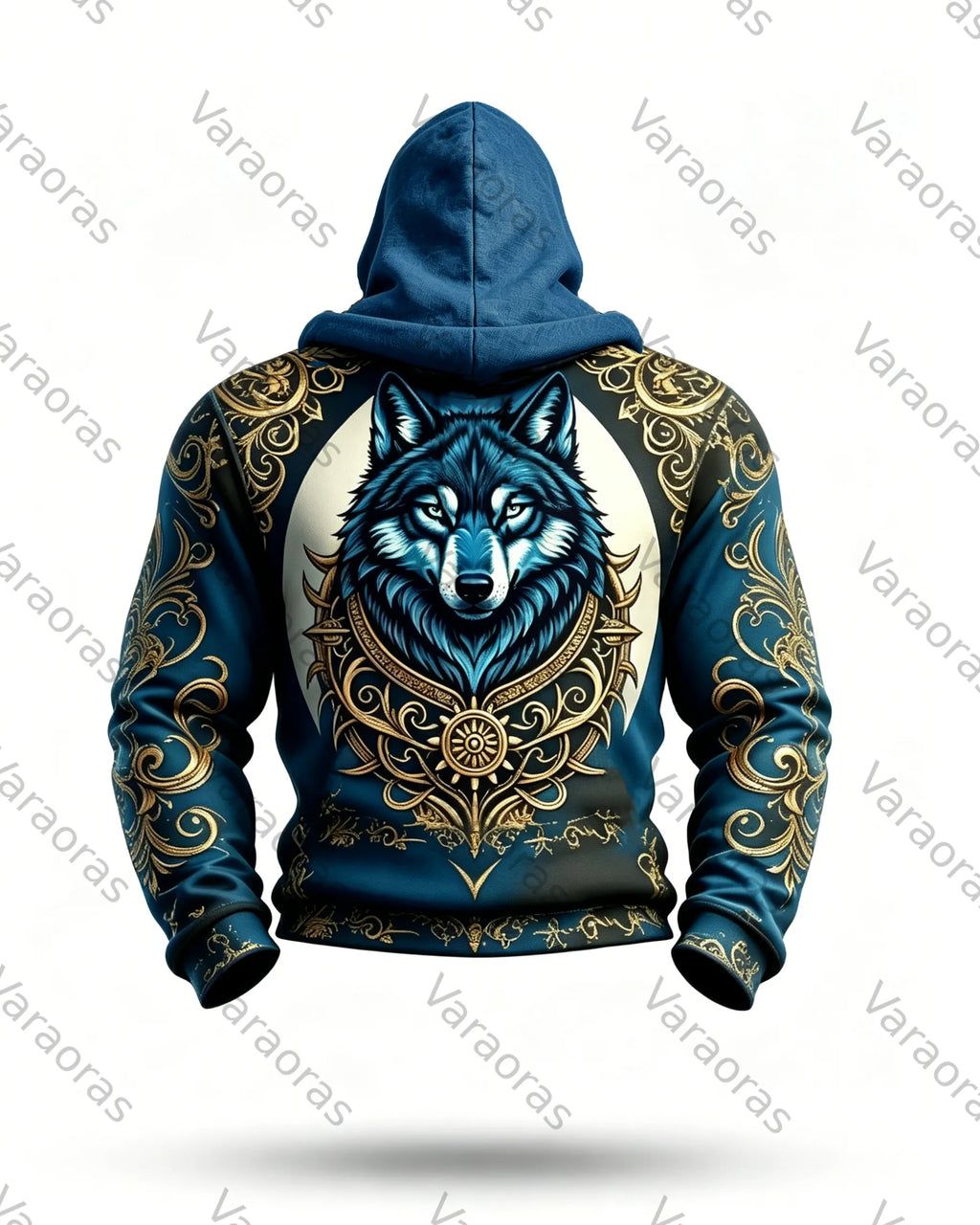 Men's Fashion Viking Contrast Color Wolf Embroidered Hoodie & Pants Two-Piece Set 2222