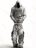 Men's Fashion Viking Wolf Embroidered Hoodie & Pants Two-Piece Set 3978